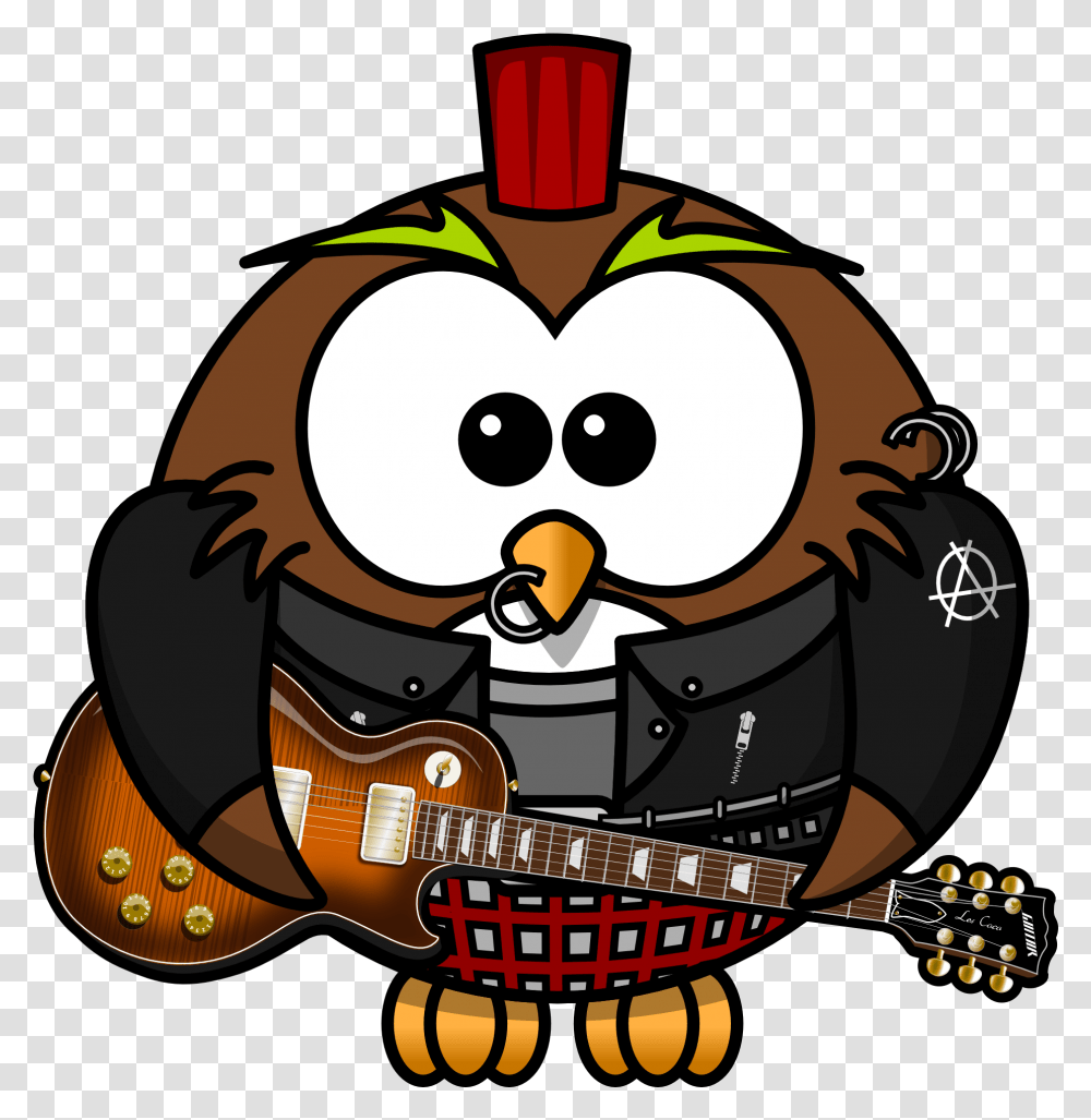 Cartoon Owl With Guitar Free Image Punk Owl, Leisure Activities, Plant, Graphics, Musical Instrument Transparent Png