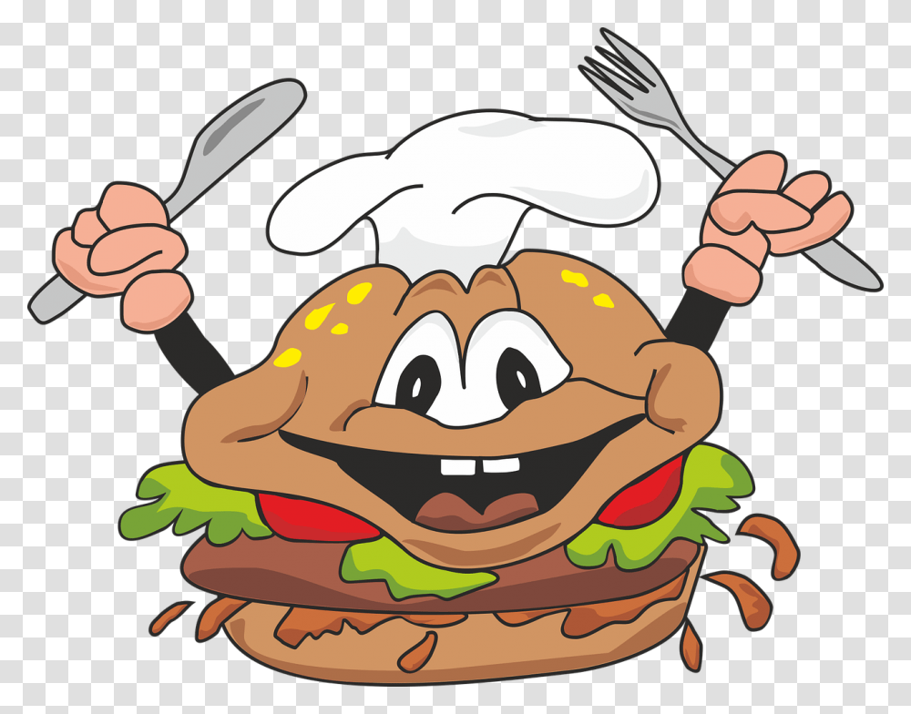 Cartoon Person Eating Burger, Food Transparent Png