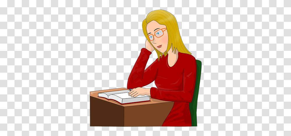 Cartoon, Person, Human, Reading, Female Transparent Png