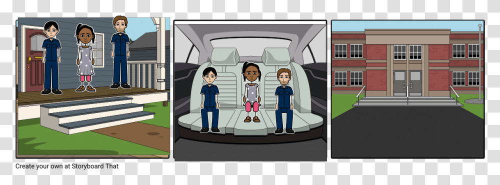 Cartoon, Person, People, Family, Bus Transparent Png