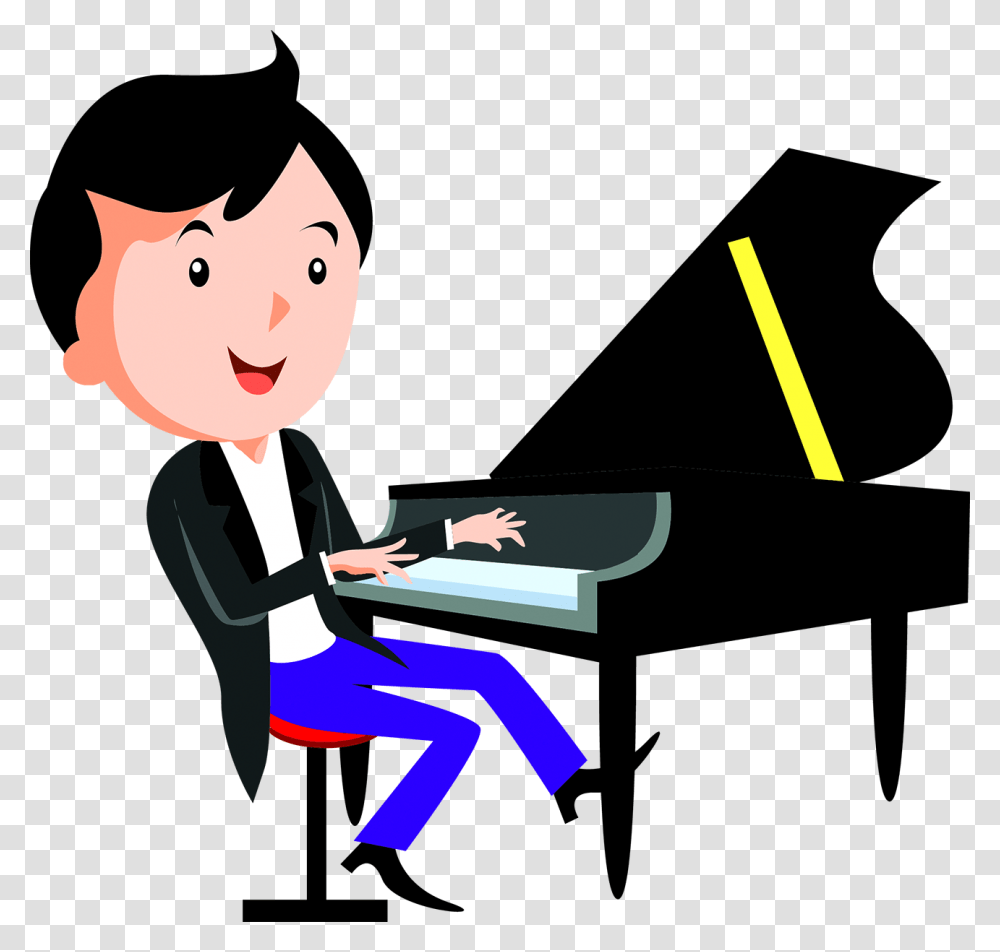 Cartoon Piano Child Playing Play The Piano Drawing, Performer, Person, Human, Magician Transparent Png