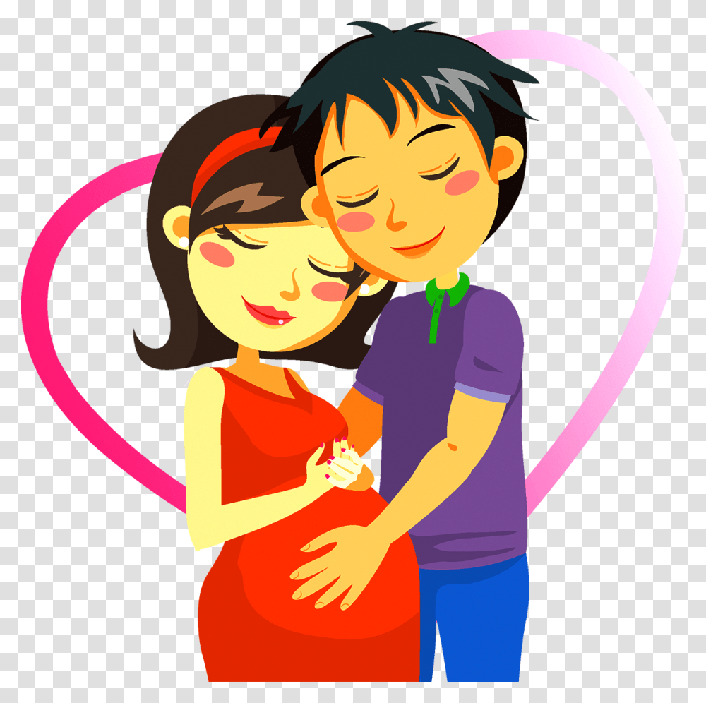 Cartoon Pregnancy Couple Clip Art Pregnant Lady And Husband Cartoon, Person, Poster, Advertisement Transparent Png