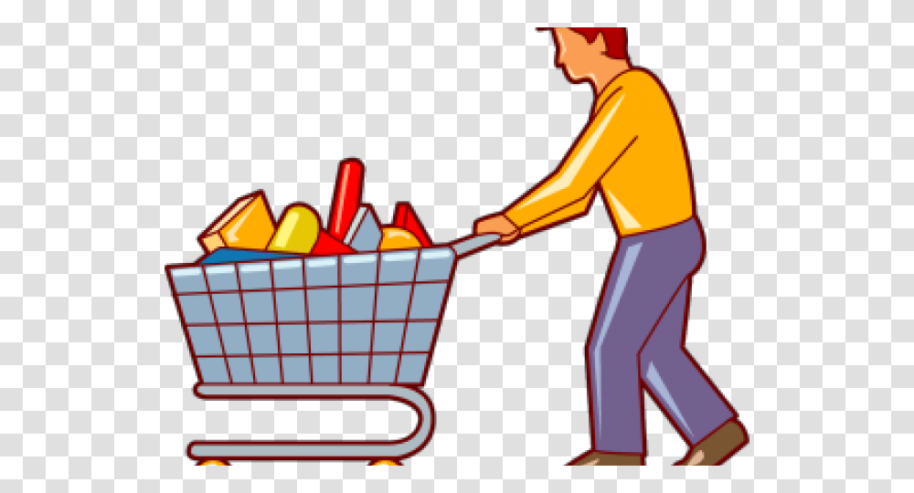 Cartoon Pushing Shopping Cart Clipart Download Cartoon Shopping Gif, Basket Transparent Png