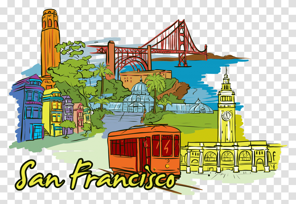 Cartoon San Francisco Clip Art, Cable Car, Vehicle, Transportation, Neighborhood Transparent Png