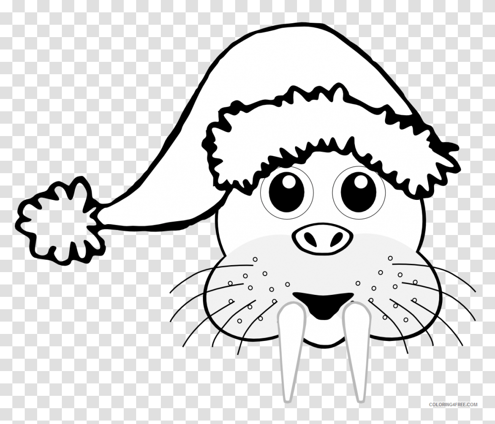 Cartoon Santa Hat Walrus Head Cartoon Brown Santa Hat Christmas Hat, Animal, Face, Stencil, Fish Transparent Png