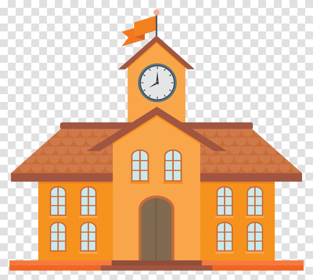 Cartoon School Building, Architecture, Tower, Clock Tower, Housing Transparent Png