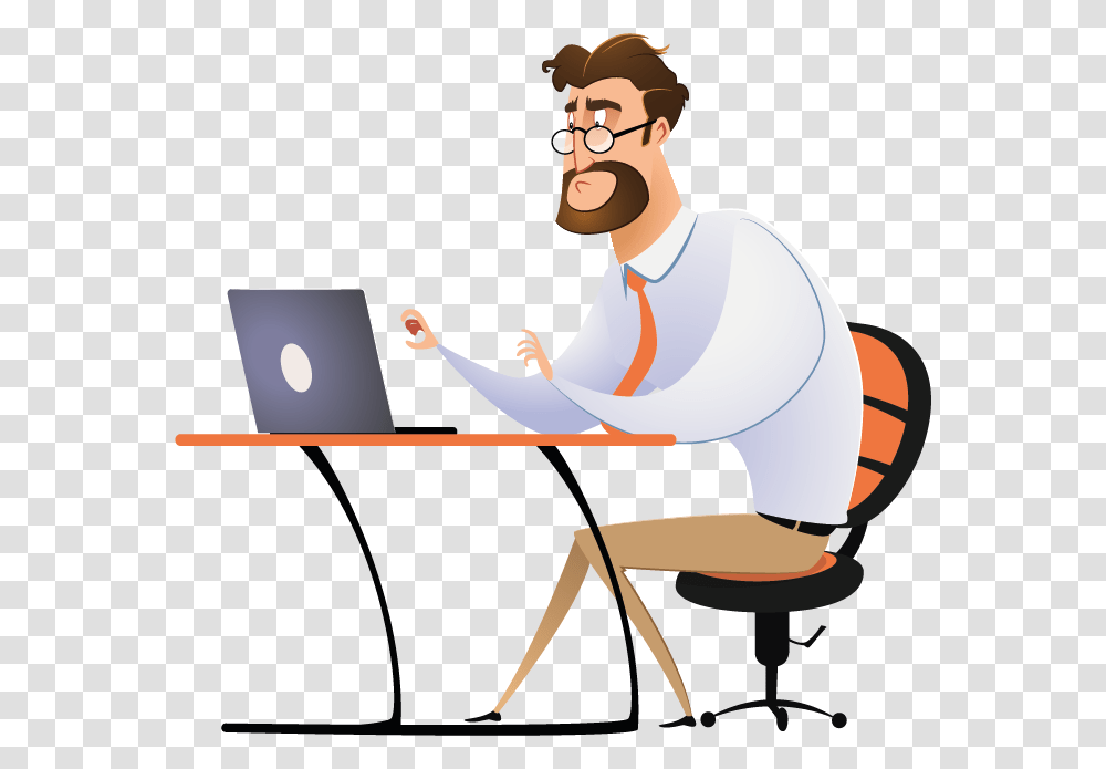 Cartoon, Sitting, Person, Human, Laptop Transparent Png