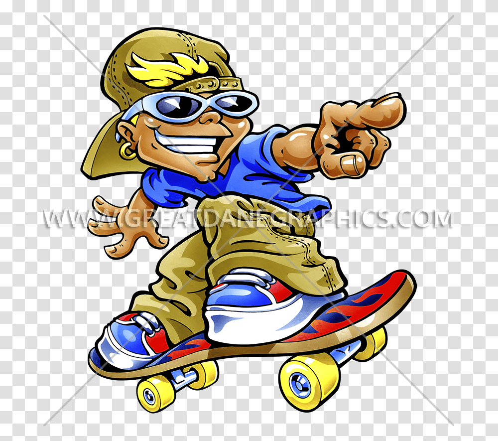 Cartoon Skateboarder Production Ready Artwork For T Shirt Printing, Person, Human, Sunglasses, Accessories Transparent Png