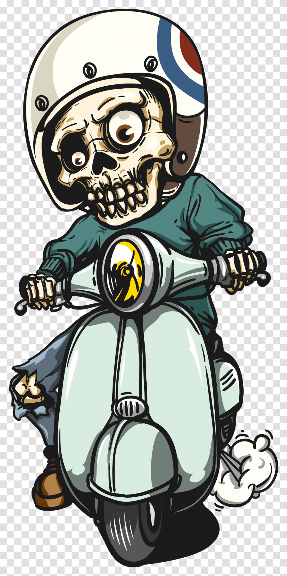Cartoon Skeleton Vespa Skull, Vehicle, Transportation, Scooter, Motorcycle Transparent Png