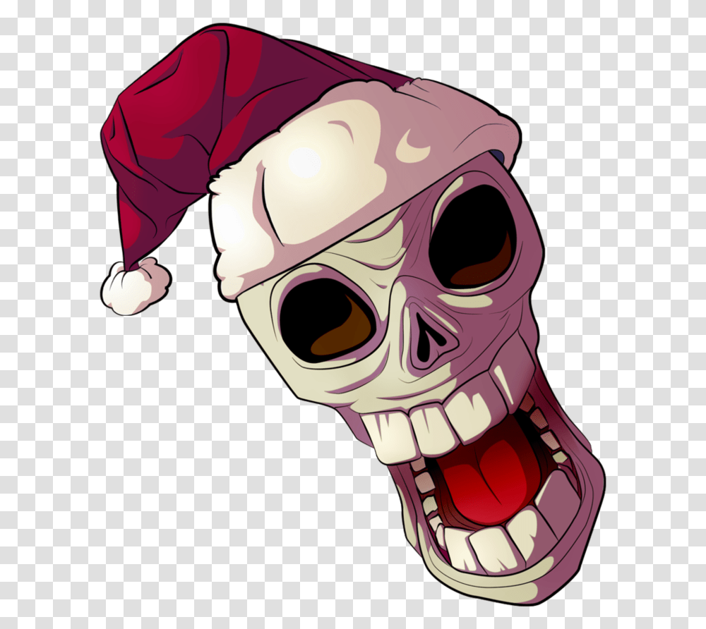 Cartoon Skull In A Santa Hat By Eballen Christmas Skulls, Helmet, Clothing, Apparel, Head Transparent Png