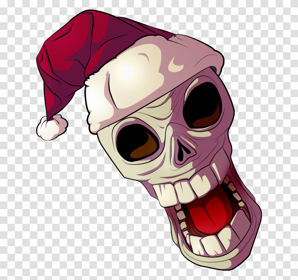 Cartoon Skull In A Santa Hat By Eballen Skull With Christmas Hat, Helmet, Apparel, Head Transparent Png