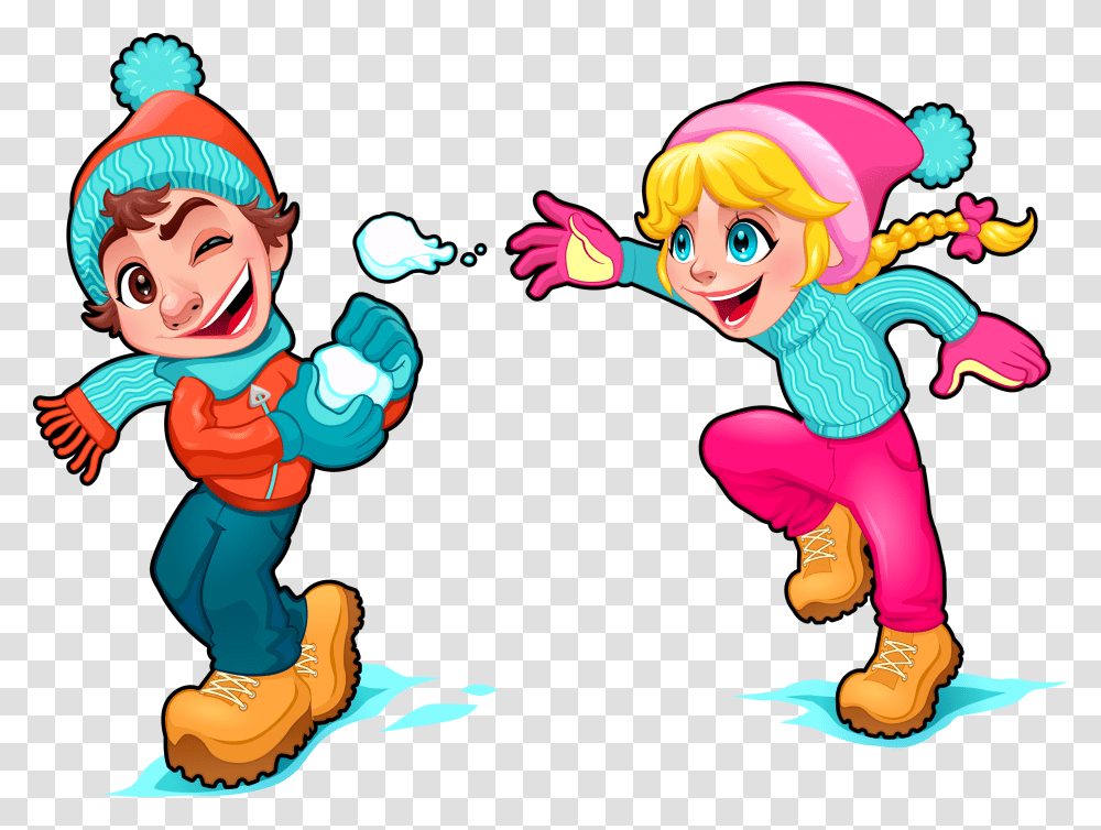 Cartoon Snow Play Illustration Playing In Snow Cartoon, Person, Elf, Outdoors Transparent Png