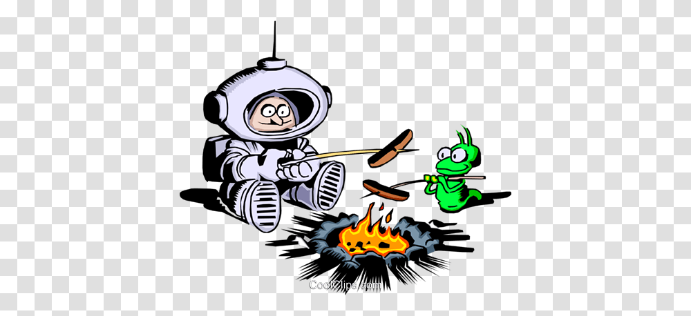 Cartoon Spaceman Roasting Hot Dogs Royalty Free Vector Clip Art, Person, Human, Poster, Advertisement Transparent Png