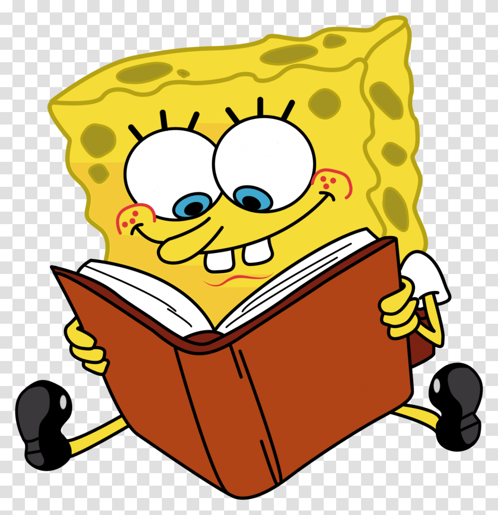 Cartoon Sponge Bob Cartoon, Reading, Pillow, Cushion Transparent Png