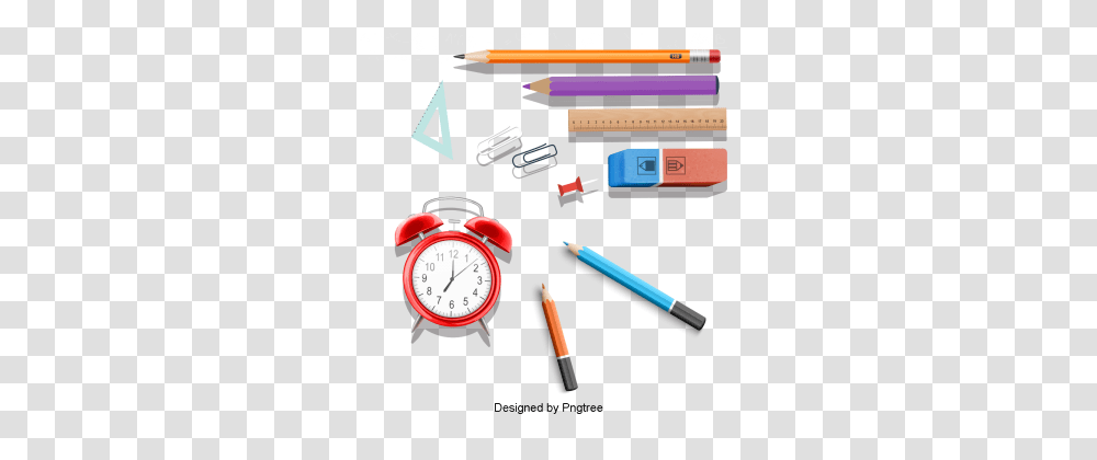Cartoon Stationery Learning Supplies Border Material Cutout, Alarm Clock, Wristwatch, Clock Tower, Architecture Transparent Png