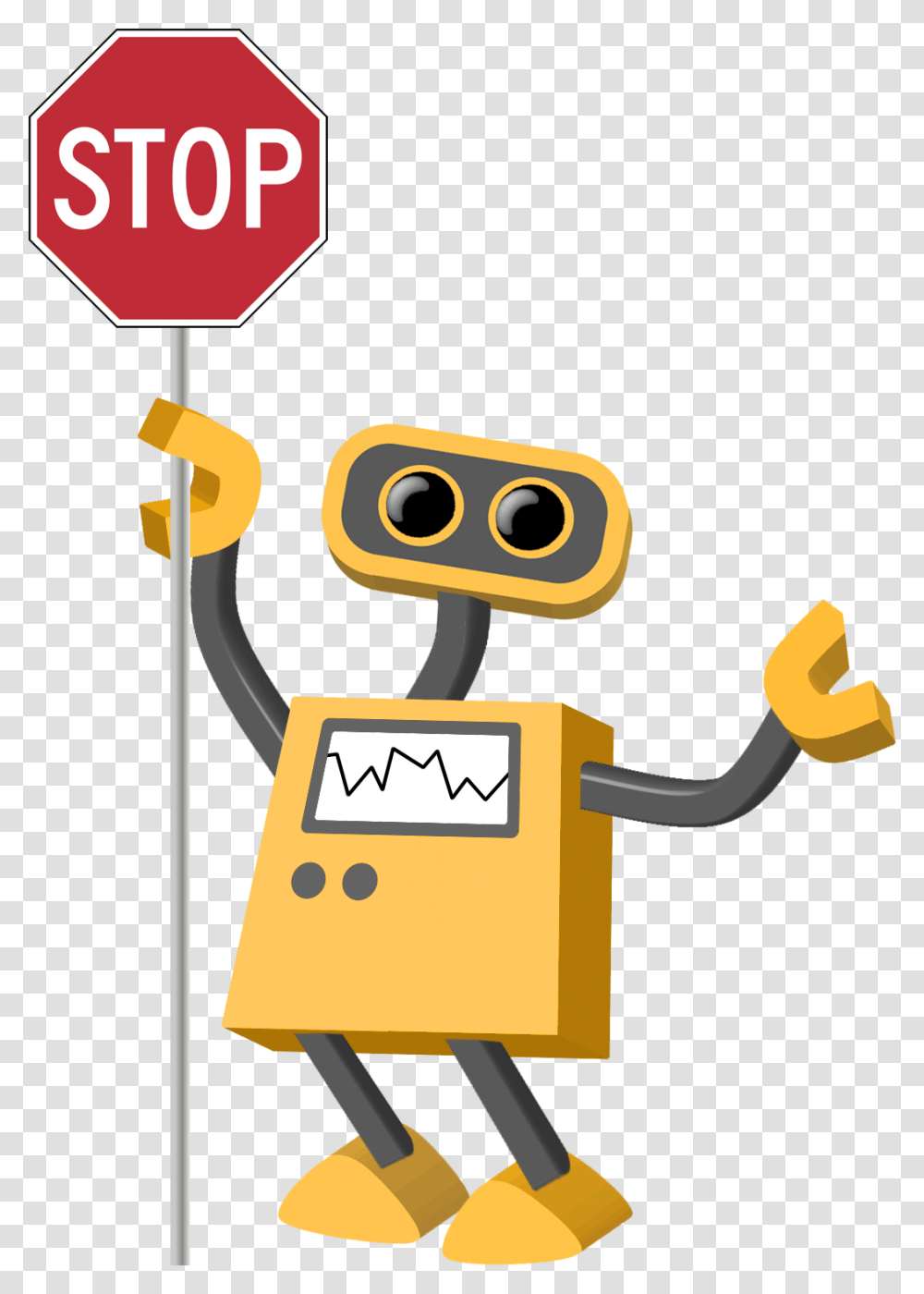 Cartoon Stop Sign With Background Robot With Stop Sign, Road Sign, Stopsign Transparent Png