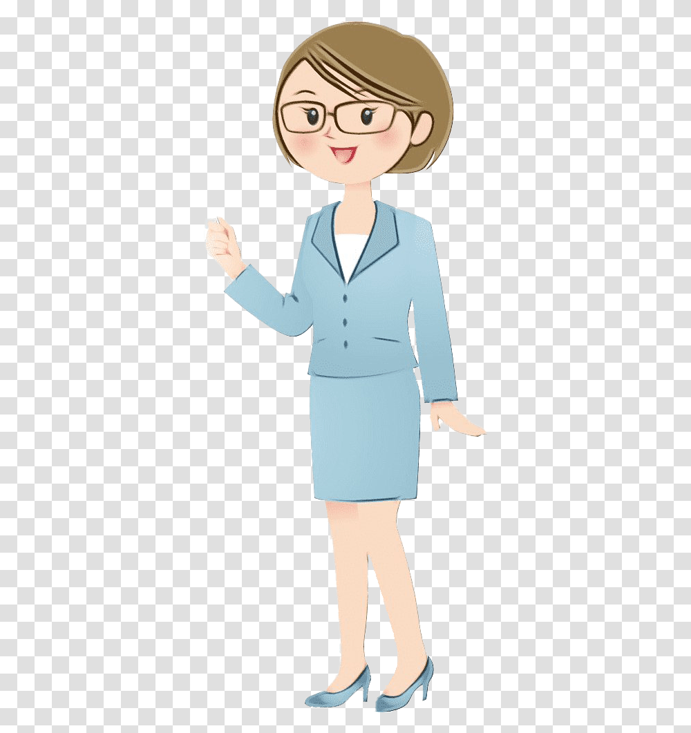 Cartoon Teacher Woman Teacher Clipart, Person, Suit, Overcoat Transparent Png