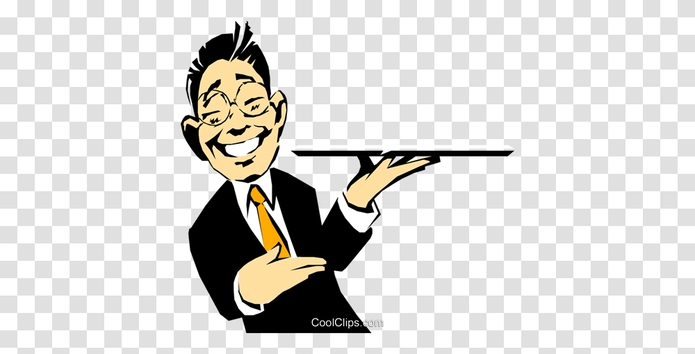 Cartoon Waiter With Tray Royalty Free Vector Clip Art Illustration, Person, Human, Performer, Magician Transparent Png