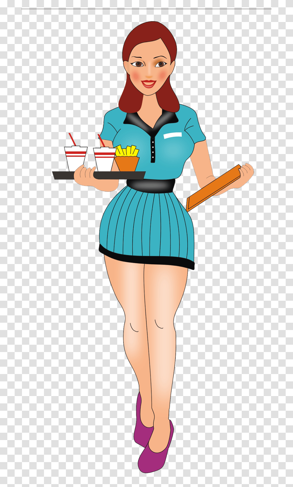 Cartoon Waitress Clipart, Person, Skirt, Female Transparent Png