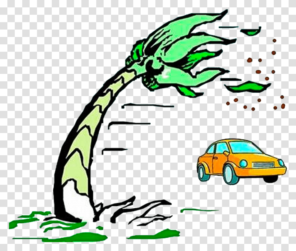 Cartoon Wind Painting Blowing Palm Trees Clipart Transparent Png