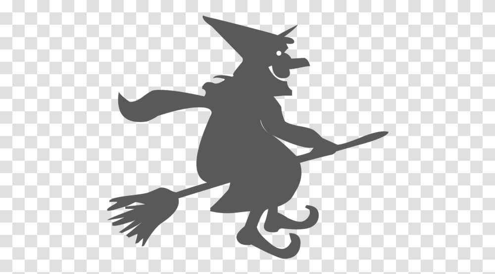 Cartoon Witch On A Broomstick, Silhouette, Stencil, Person, Human Transparent Png