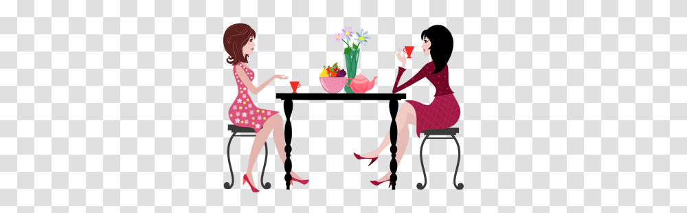 Cartoon Woman Having Coffee Together, Dance Pose, Leisure Activities, Performer, Person Transparent Png