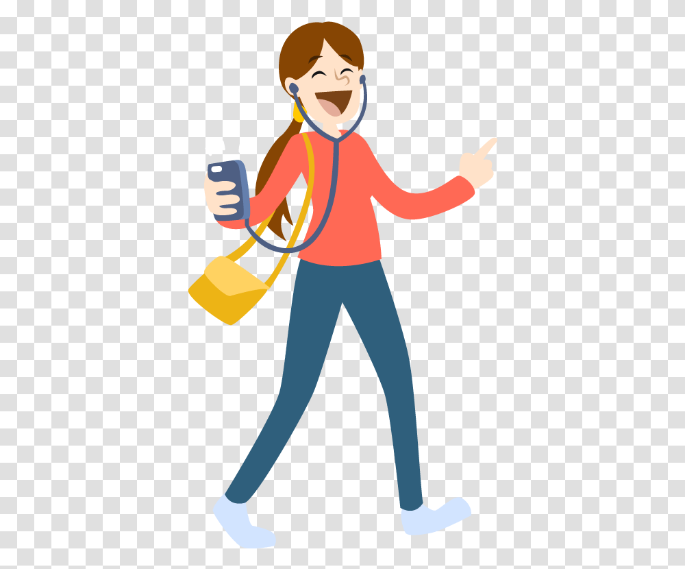 Cartoon Woman Listening To Music With Earphones 1designshop Listening Music Cartoon, Person, Shopping Basket, Cleaning, Hand Transparent Png