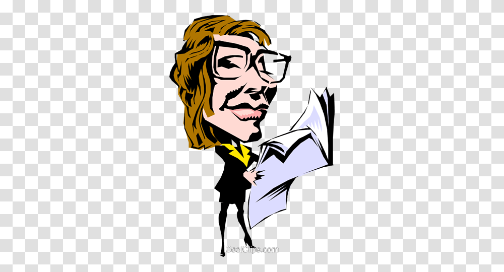 Cartoon Woman Reading Newspaper Royalty Free Vector Clip Art, Person, Face, Performer, Book Transparent Png
