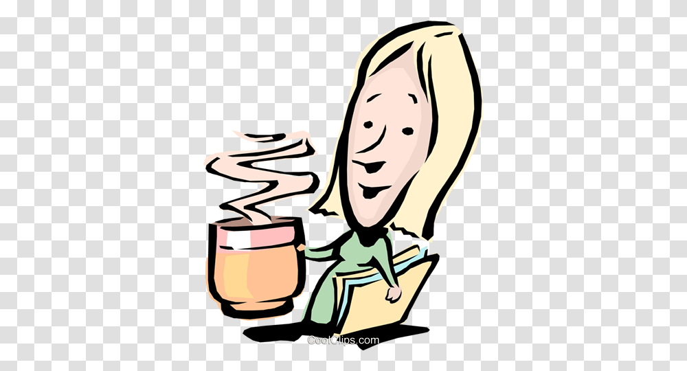 Cartoon Woman With A Cup Of Coffee Royalty Free Vector Clip Art, Dating, Female, Doodle Transparent Png