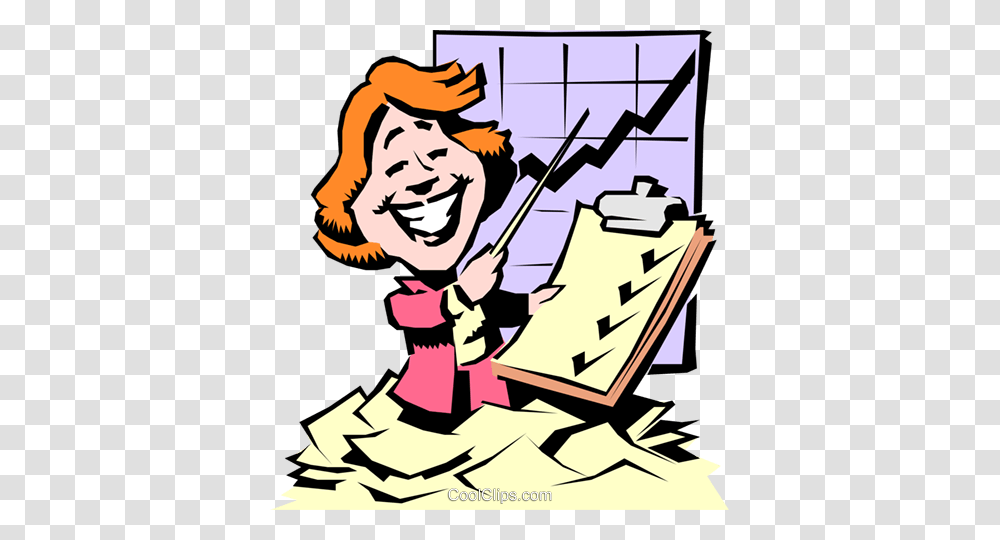 Cartoon Woman With Progress Chart Royalty Free Vector Clip Art, Person, Poster, Advertisement, Outdoors Transparent Png