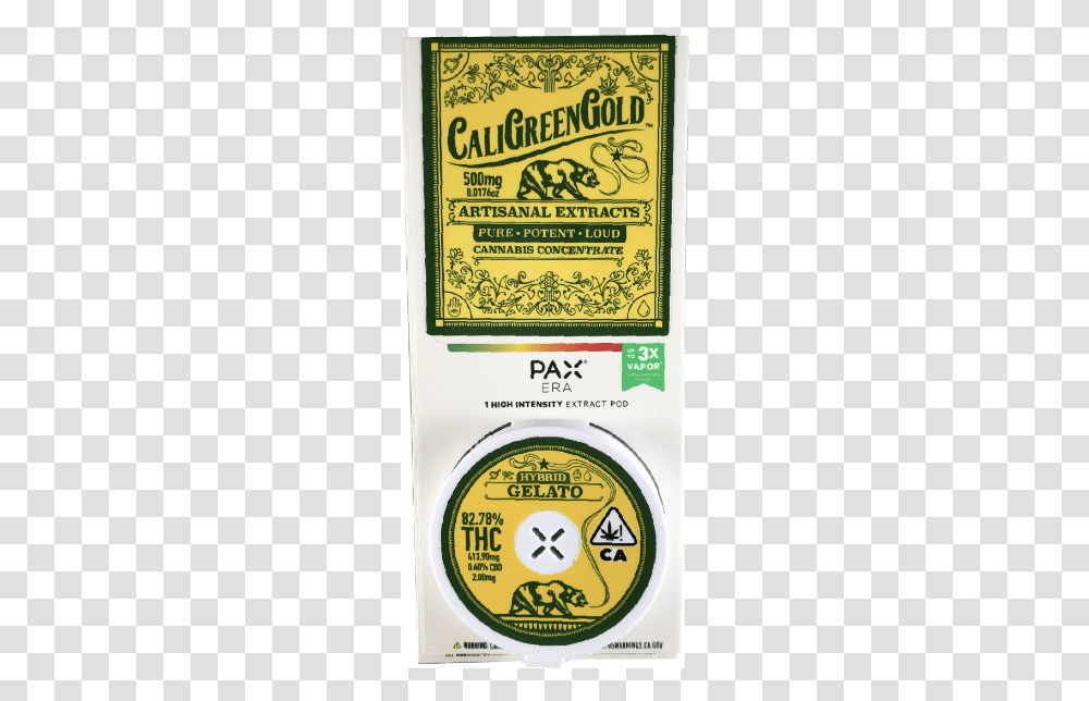 Cartridge Gelato Pod All Cali Green Gold Pax, Label, Liquor, Alcohol Transparent Png