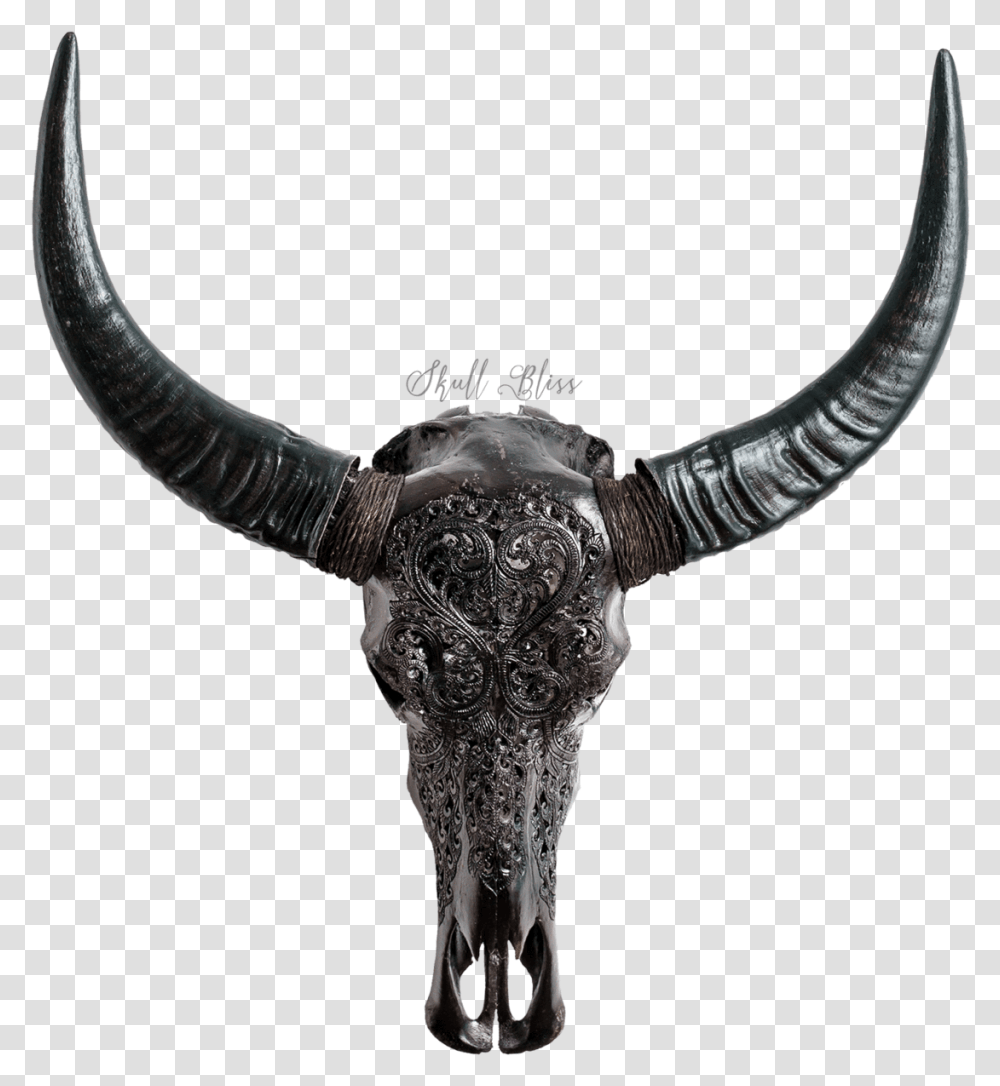 Carved Buffalo Skull Black Heart, Cross, Symbol, Bull, Mammal Transparent Png