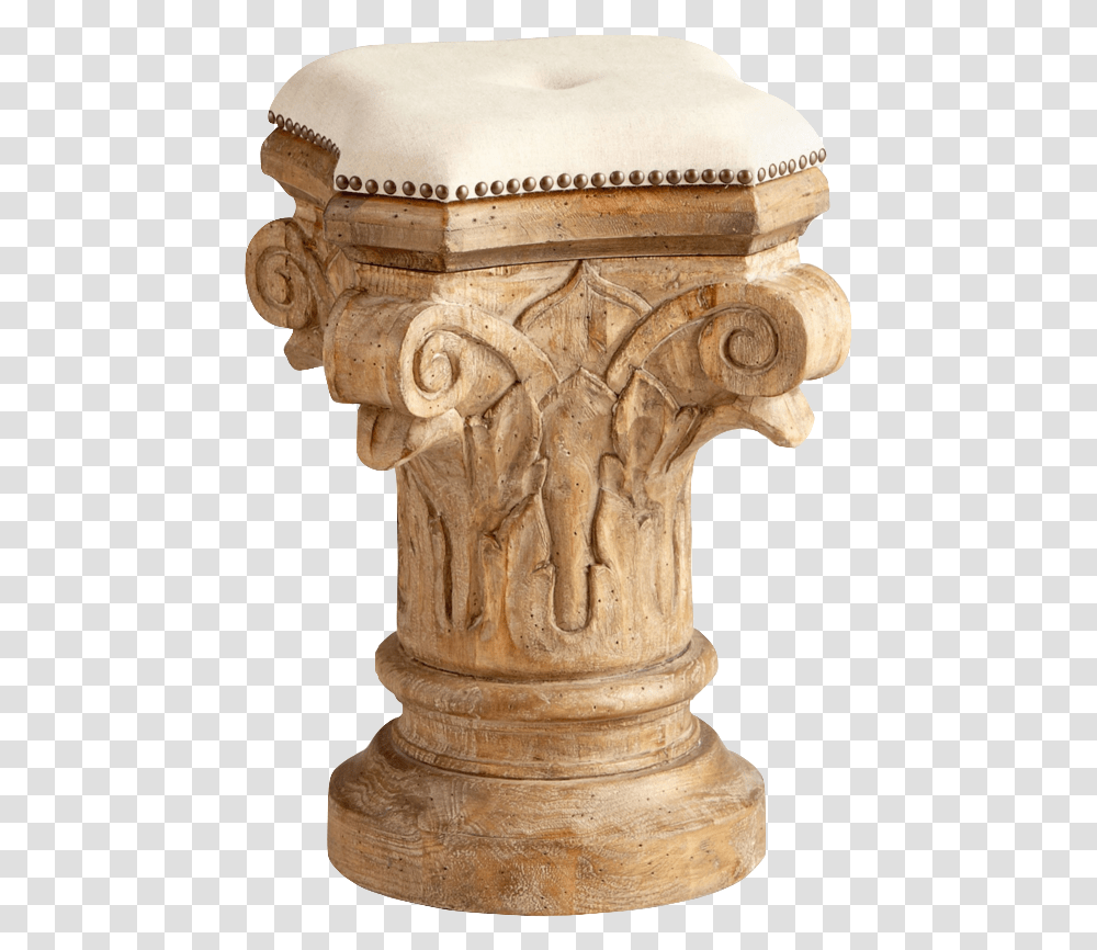 Carved Column Stool Limed Gracewood, Architecture, Building, Bronze, Pillar Transparent Png