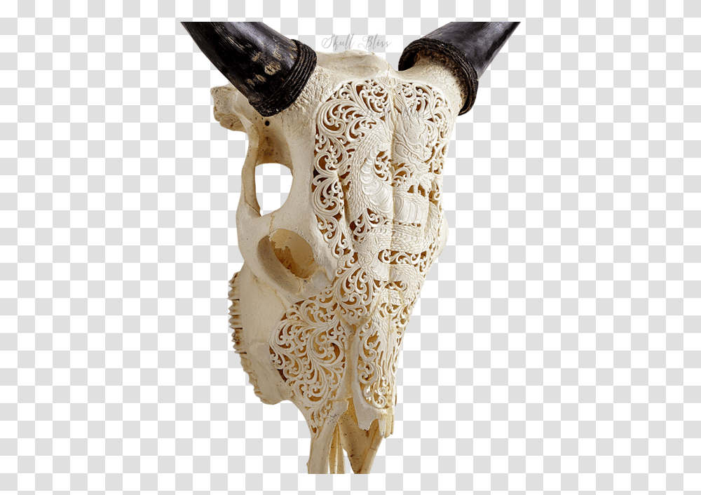 Carved Cow Skull Carving, Lace, Ivory Transparent Png