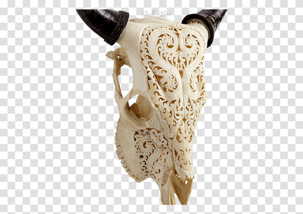 Carved Cow Skull Image Skull, Lace, Clothing, Apparel Transparent Png