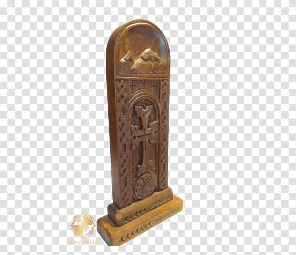 Carved Sculpture Khachqar With Cross On Walnut Wood, Architecture, Building, Pillar, Column Transparent Png