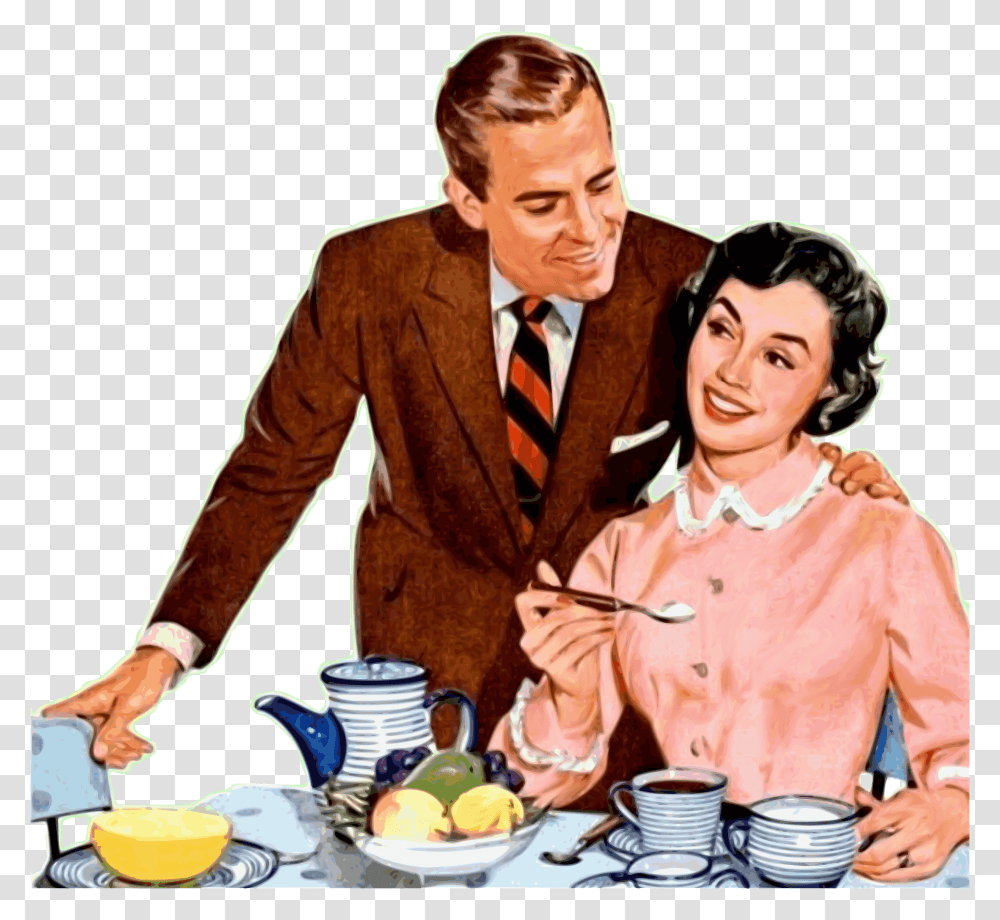 Casal Love Romantic Happy Couple Vintage Welxome To The 1950s, Person, Tie, Bowl, Pottery Transparent Png