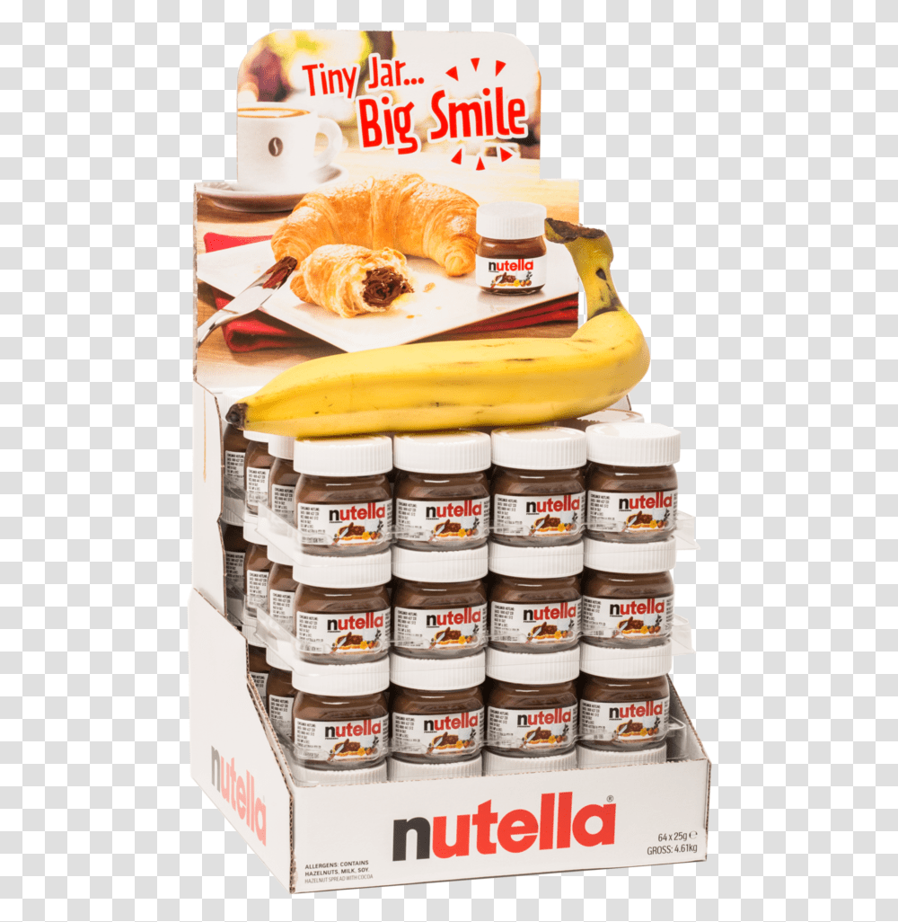Case Of Nutella 25 Gram Fun Size Jar 25 Gr Nutella, Banana, Fruit, Plant, Food Transparent Png