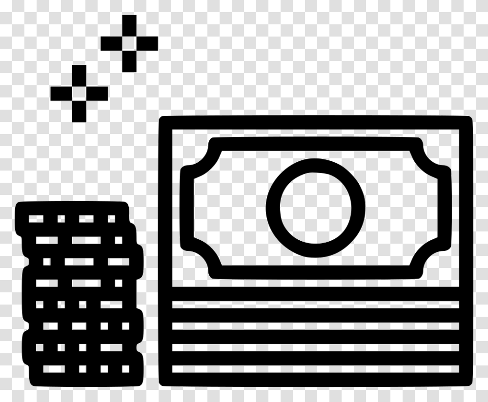 Cash Bill Coin Money Pile Stack Investments Pictogram, Cassette, Stencil Transparent Png