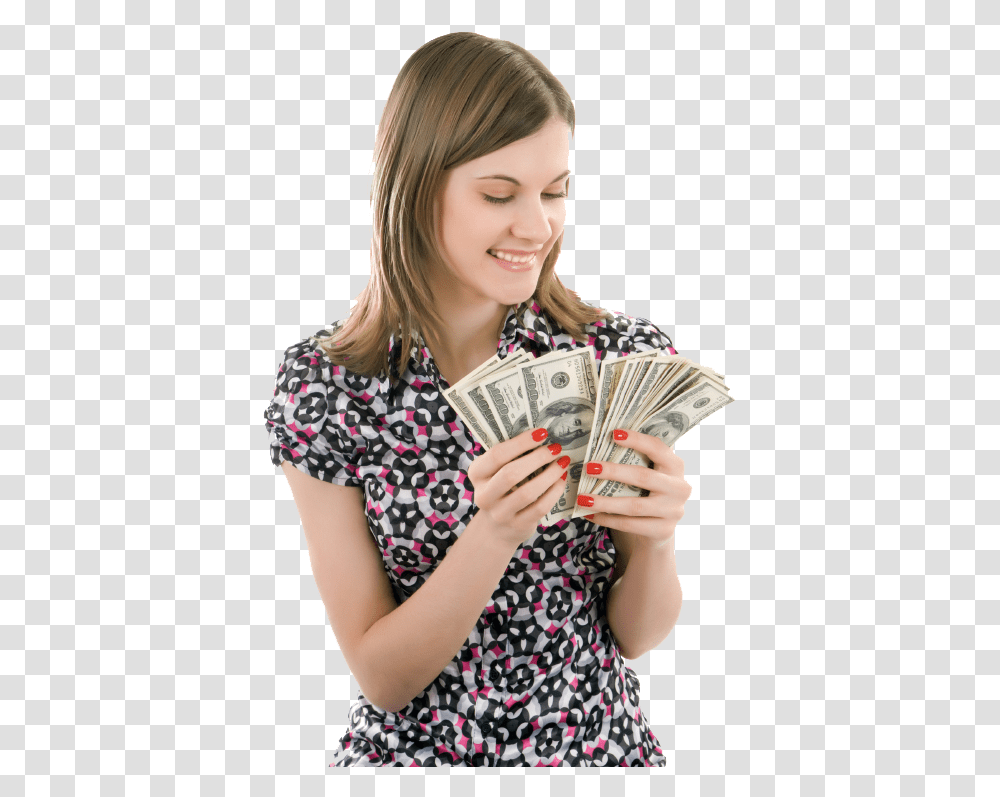 Cash Car Title Loans Girl Counting Money, Person, Human, Dollar Transparent Png