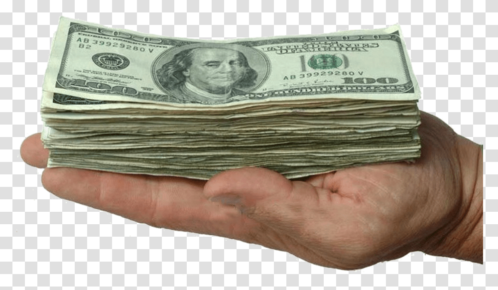 Cash In Hand Holding Stack Of Money, Person, Human, Dollar Transparent Png
