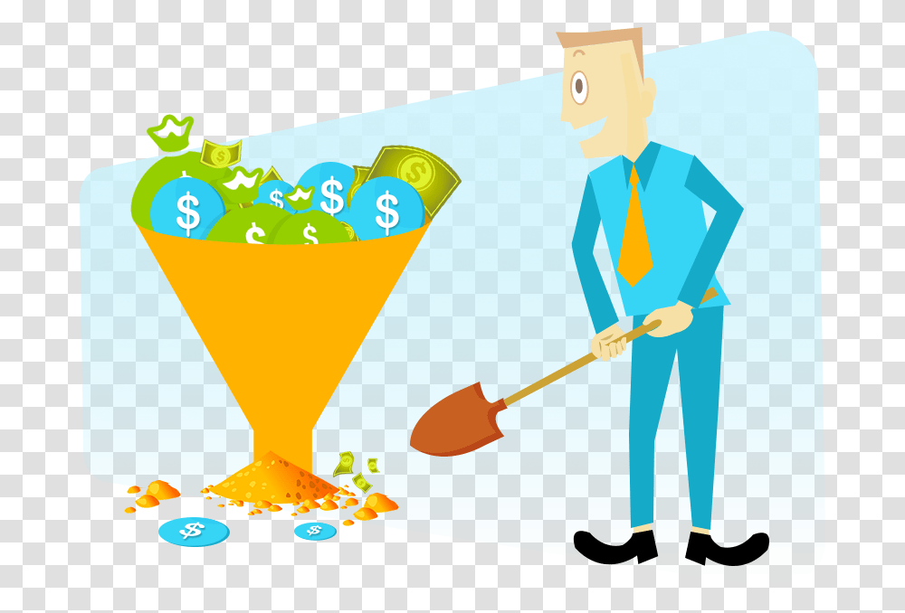 Cash In Sales Funnel, Person, Human, Cleaning, Shovel Transparent Png