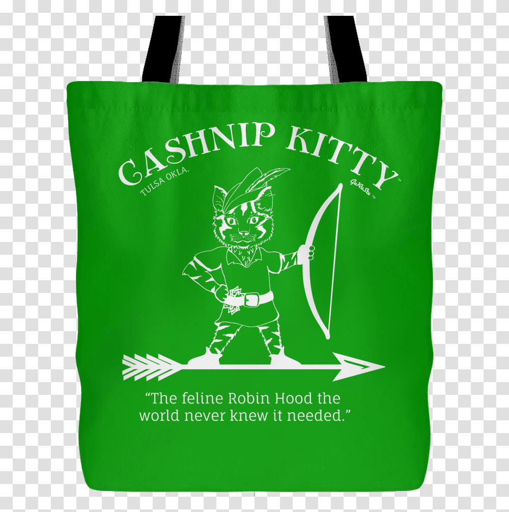Cashnip Kitty Feline Robin Hood Tote White Logo Tote Bag, Shopping Bag, Person, Human Transparent Png