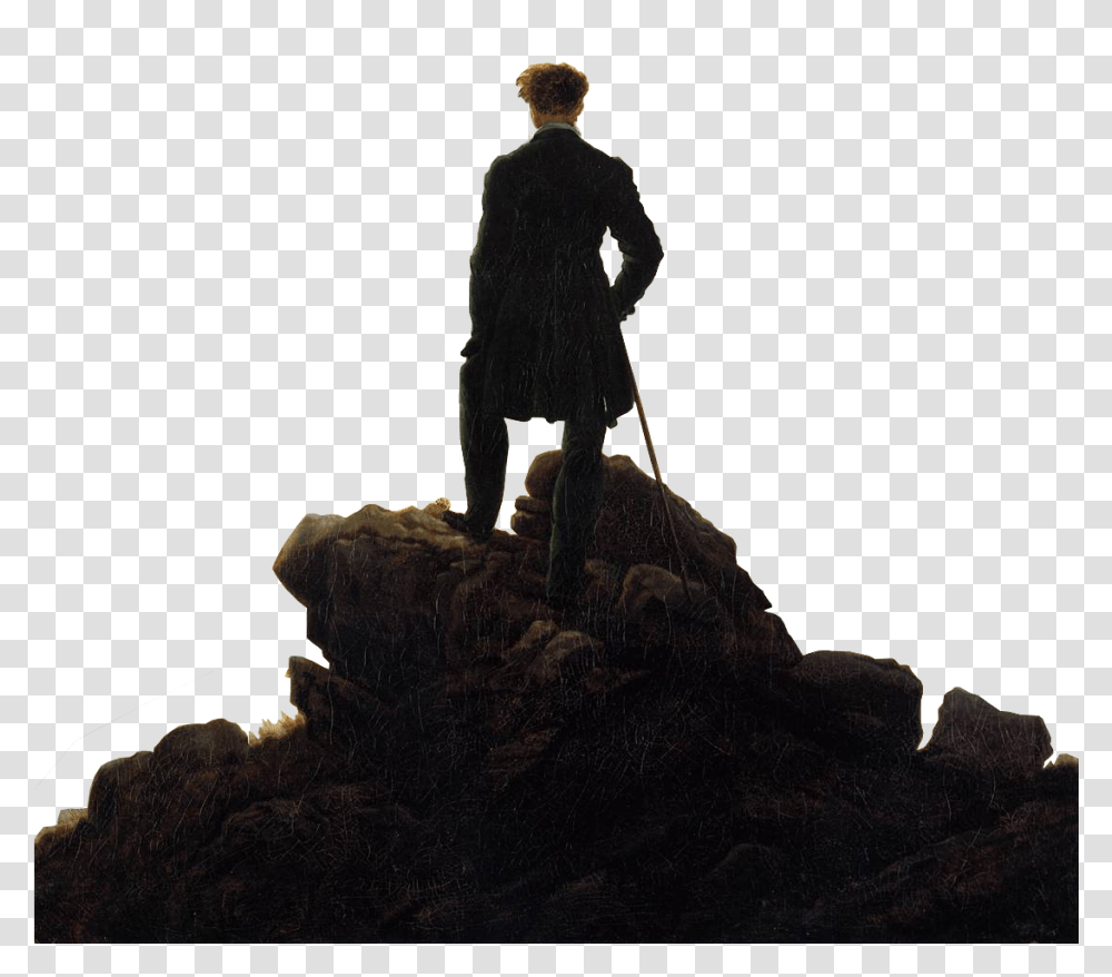 Caspar David Friedrich Wanderer Above The Sea, Person, Silhouette, Nature, Outdoors Transparent Png