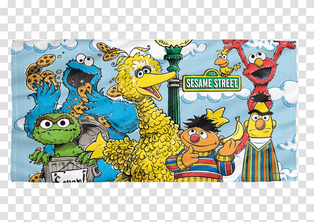Cast Of Sesame Street Towel Beach Towel, Pillow, Cushion, Doodle, Drawing Transparent Png