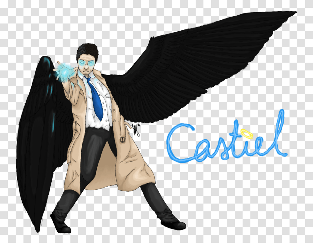 Castiel Banner Black And White Download Background Castiel, Person, Costume Transparent Png