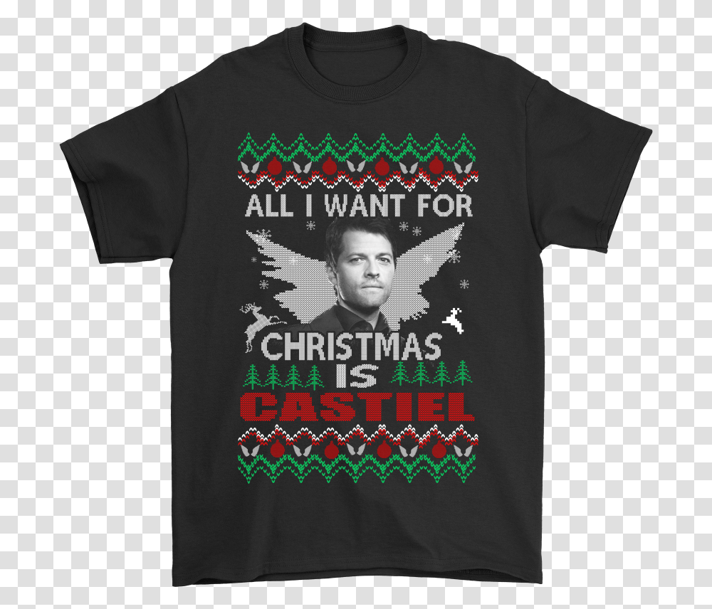Castiel Supernatural Shirts Garth Brooks Merry Christmas, Clothing, Apparel, T-Shirt, Person Transparent Png