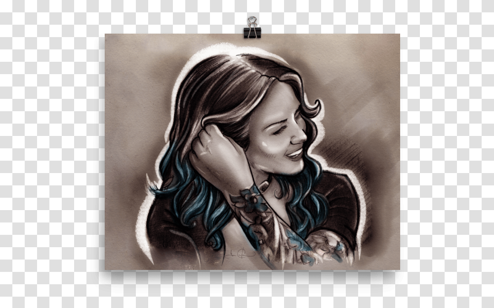 Casual Blue Hair Amp Tattoo Girl Enhanced Matte Paper Hair Tattoo, Skin, Person, Drawing Transparent Png