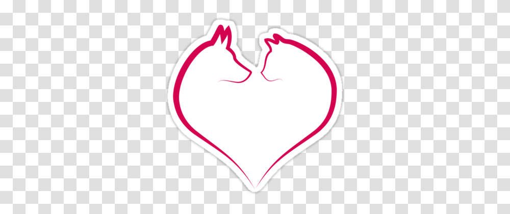 Cat And Dog Faces In Red Heart, Label Transparent Png