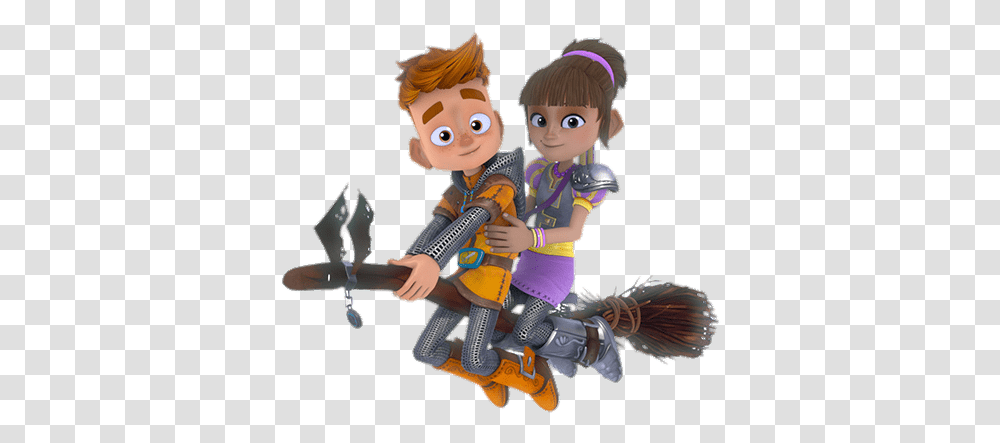 Cat And Jimmy On Flying Broom My Knight And Me Jimmy X Cat, Person, Human, Toy, Figurine Transparent Png